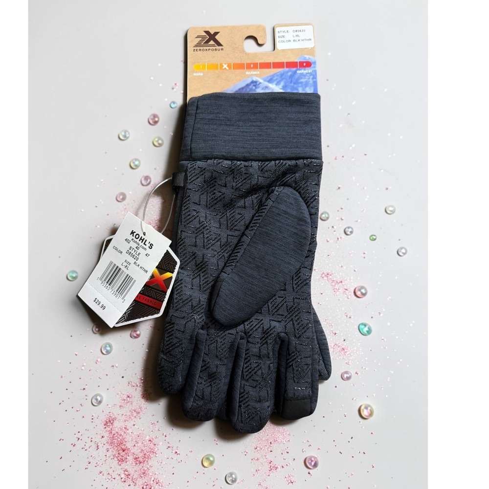 ZeroXposur - Mens Black Heather Therm-X Winter Gloves - Size L/XL - *NWT*